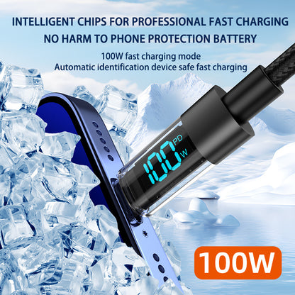 2 Meter USB To Type-C 4-Piece Set 1m 100W Super Fast Charge Transparent Aluminum Shell Digital Display Data V888-ELOSUNG28306