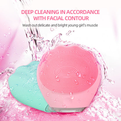 Green Electric Silicone Facial Cleanser - All-Around Vibration Massage Face Cleaning Device V888-ELOSUNG28310