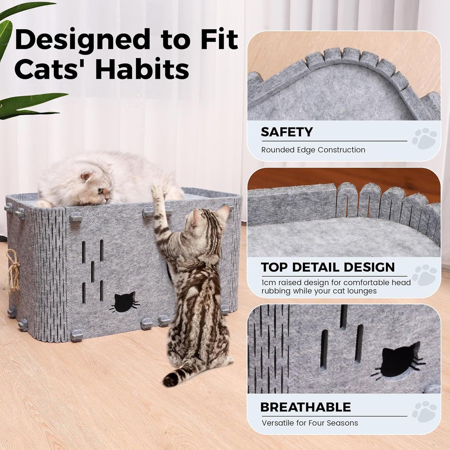 Felt Cat House - Detachable Foldable Breathable Pet Bed for Cats and Small Dogs, 45x35x35cm V888-ELOSUNG28314