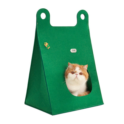 Green Cozy A-Frame Felt Pet Teepee - Foldable & Portable Cat Cave Bed with Easy Carry Handle V888-ELOSUNG28317