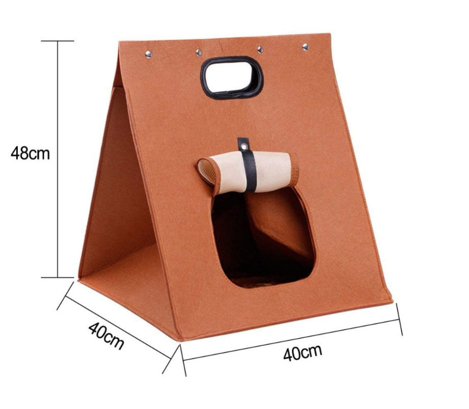 Green Cozy A-Frame Felt Pet Teepee - Foldable & Portable Cat Cave Bed with Easy Carry Handle V888-ELOSUNG28317
