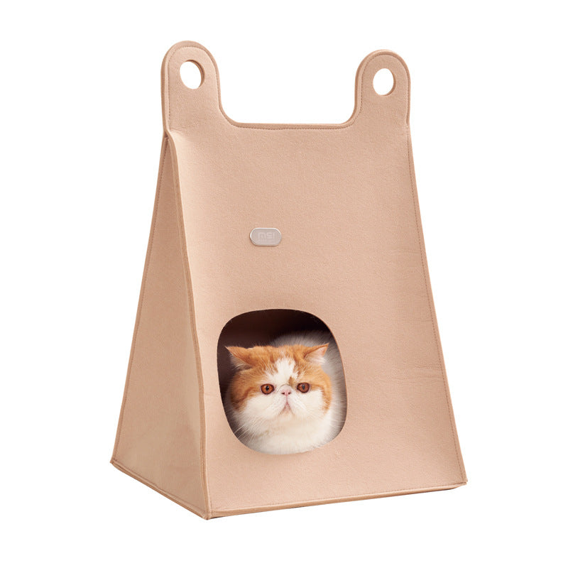 Khaki Cozy A-Frame Felt Pet Teepee - Foldable & Portable Cat Cave Bed with Easy Carry Handle V888-ELOSUNG28318