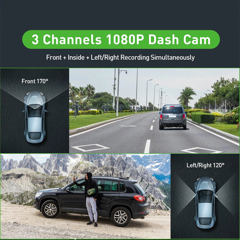 3-Inch HD 1080P Dash Cam - Front, Rear, and Left Recording, 19x12x8cm V888-ELOSUNG28349