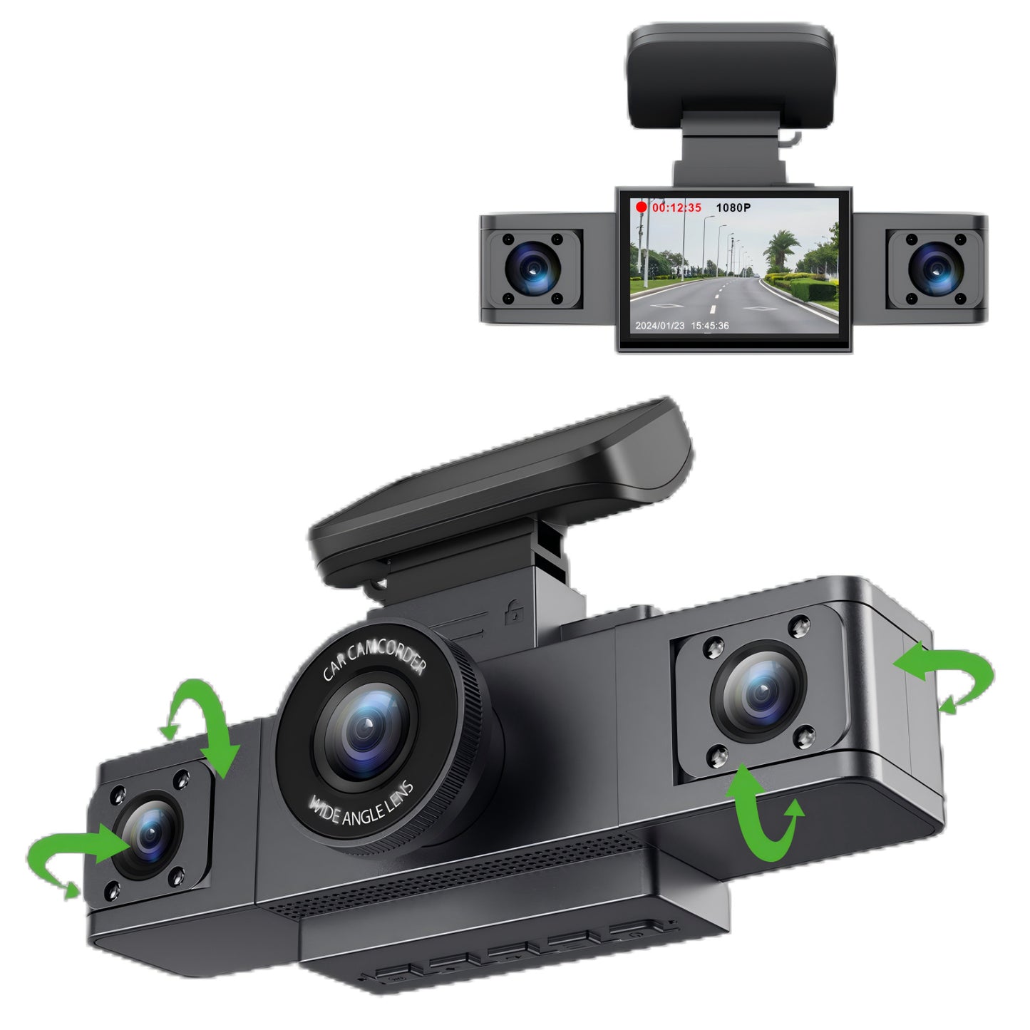 3-Inch HD 1080P Dash Cam - Front, Rear, and Left Recording, 19x12x8cm V888-ELOSUNG28349