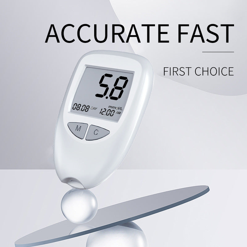 White Home Blood Glucose Meter - English Version Medical Automatic Blood Sugar Tester with Strips V888-ELOSUNG28357