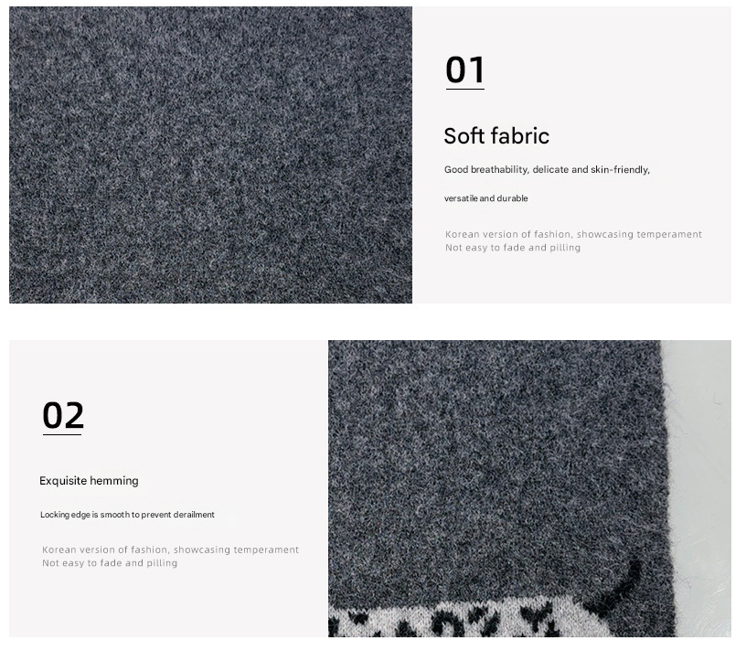 Black Cute Korean-Style Wool Scarf with Dog Design - Unisex Knitted Winter Neck Wrap V888-ELOSUNG28388