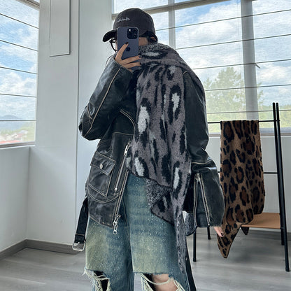 Grey Leopard Luxurious Thick Faux Cashmere Knitted Shawl - Versatile 55 x 210 cm Winter Scarf V888-ELOSUNG28395