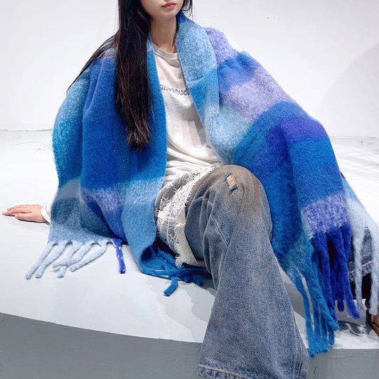 Blue Classic Plaid Faux Cashmere Winter Scarf - Warm and Stylish 50 x 180 cm Design V888-ELOSUNG28401