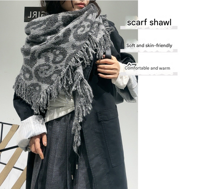 Black-white Luxurious Fringe Wool and Lambswool Scarf for Women - Thick Warm 60 x 170 cm Shawl V888-ELOSUNG28404
