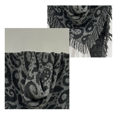Black-white Luxurious Fringe Wool and Lambswool Scarf for Women - Thick Warm 60 x 170 cm Shawl V888-ELOSUNG28404