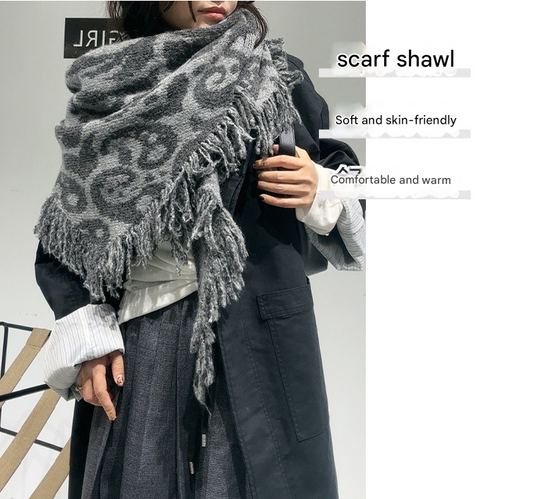 Brown Luxurious Fringe Wool and Lambswool Scarf for Women - Thick Warm 60 x 170 cm Shawl V888-ELOSUNG28406