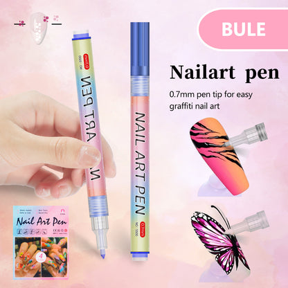 Blue 0.7mm Nail Art Doodle Pen 12 Sticks- Single Color Acrylic Marker for Nail Design, No-Bake V888-ELOSUNG28412
