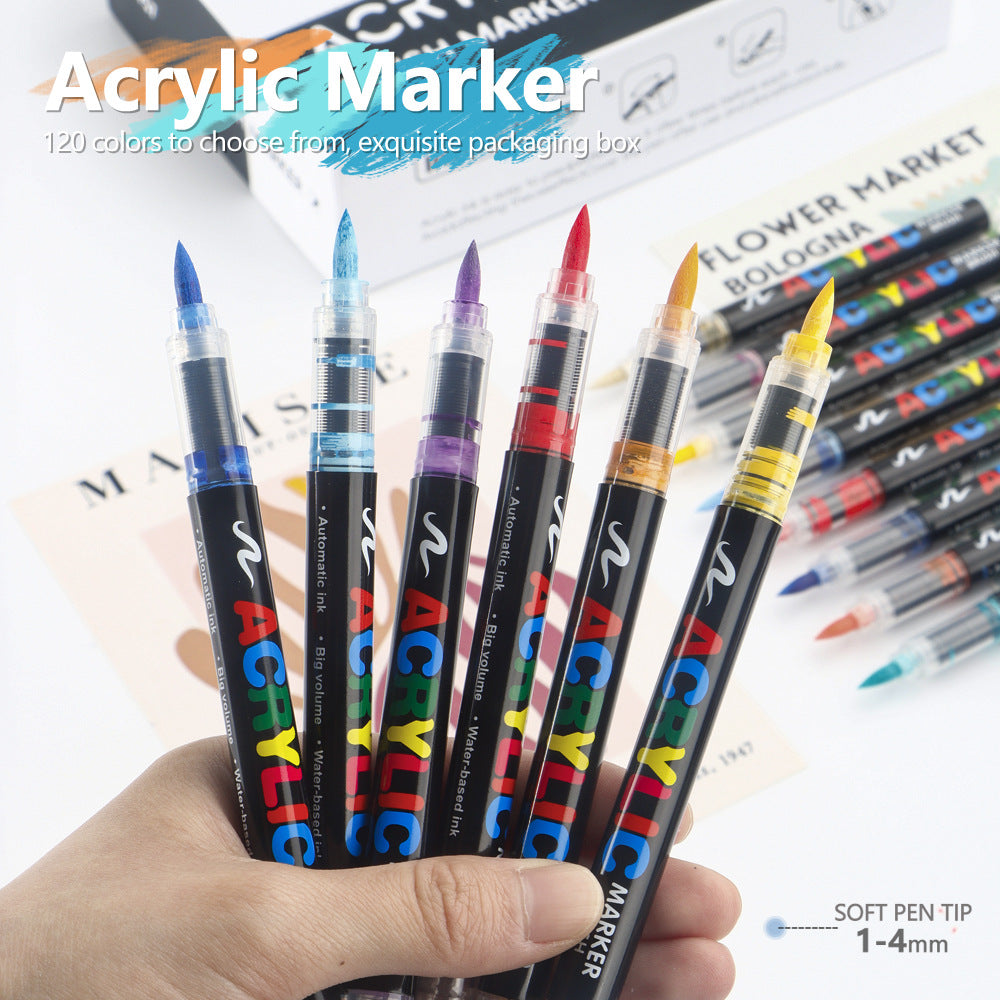 36 Colour Set Vibrant Cyan Acrylic Marker with Soft Brush Tip - 13.8 cm Professional Art Pen V888-ELOSUNG28416