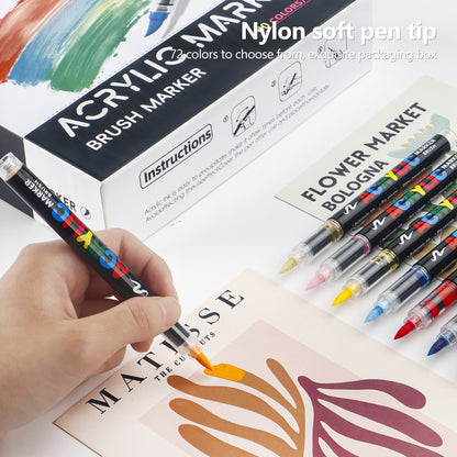 48 Colour Set Vibrant Cyan Acrylic Marker with Soft Brush Tip - 13.8 cm Professional Art Pen V888-ELOSUNG28417