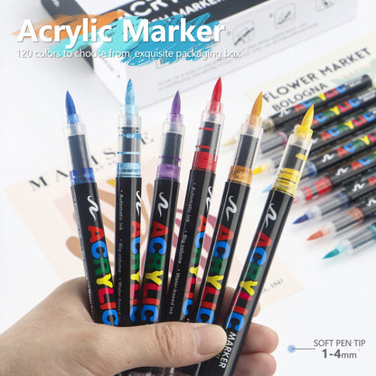 48 Colour Set Vibrant Cyan Acrylic Marker with Soft Brush Tip - 13.8 cm Professional Art Pen V888-ELOSUNG28417