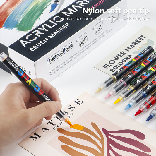 60 Colour Set Vibrant Cyan Acrylic Marker with Soft Brush Tip - 13.8 cm Professional Art Pen V888-ELOSUNG28418