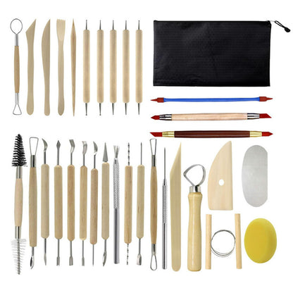 32-Piece Pottery Tool Set with Cloth Bag - DIY Clay Sculpting Kit for Kids V888-ELOSUNG28443