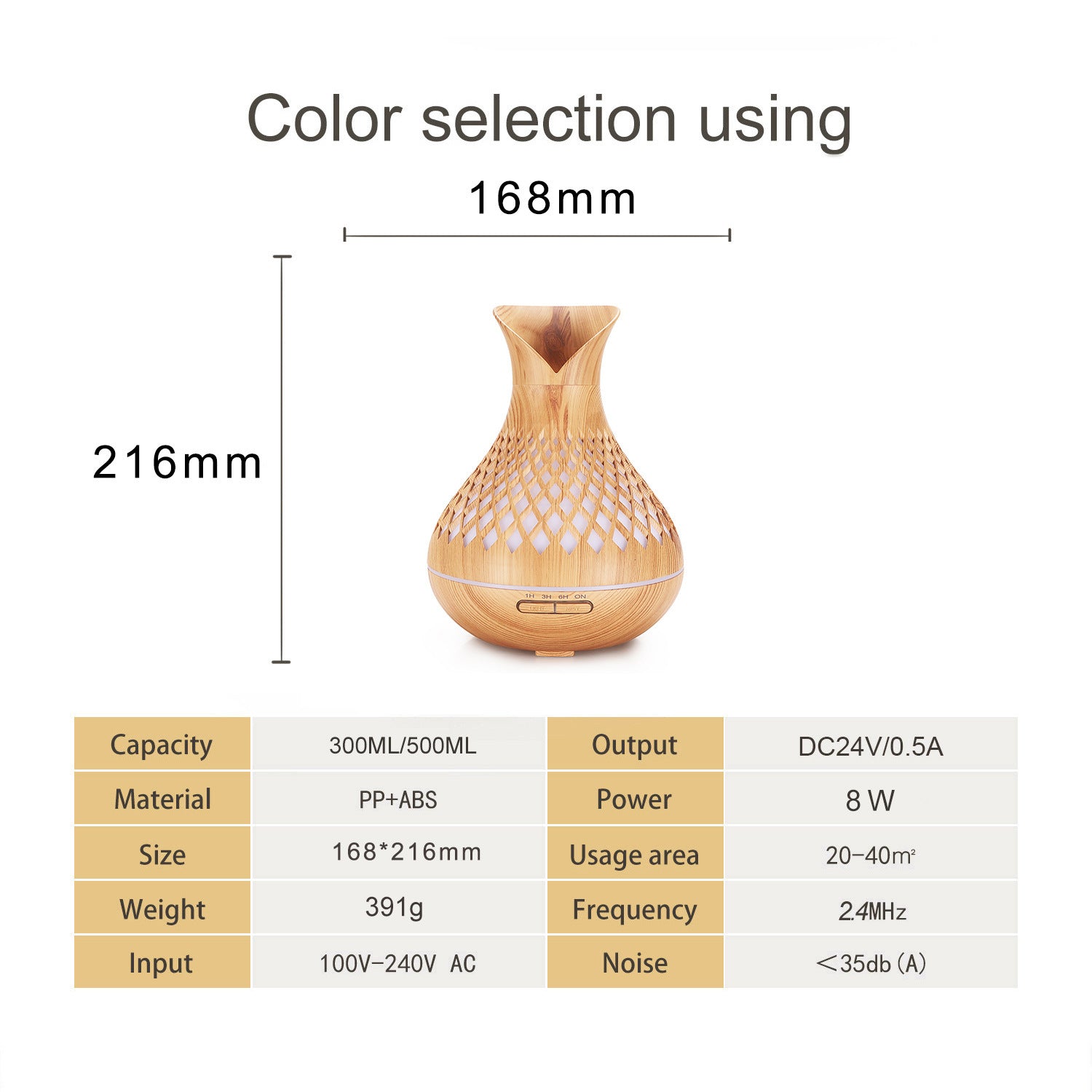 Light Woodgrain 500ml Wood-Grain Essential Oil Aroma Diffuser with Lattice Design and Humidifier V888-ELOSUNG28447