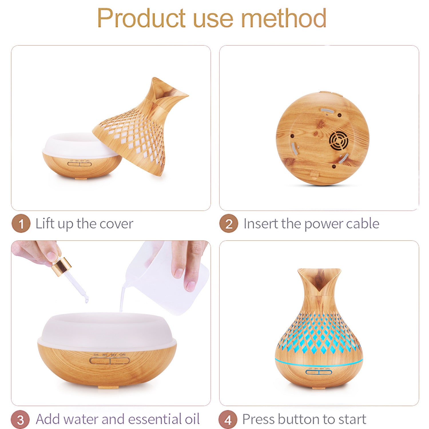 Blue Crack 500ml Wood-Grain Essential Oil Aroma Diffuser with Lattice Design and Humidifier V888-ELOSUNG28449