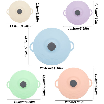Multicolor Two-Set Five-Piece Silicone Fresh-Keeping Lids - Heat-Resistant, Anti-Spill, and Dust-Proof V888-ELOSUNG28462