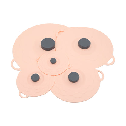 Pink Two-Set Five-Piece Silicone Fresh-Keeping Lids - Heat-Resistant, Anti-Spill, and Dust-Proof V888-ELOSUNG28463