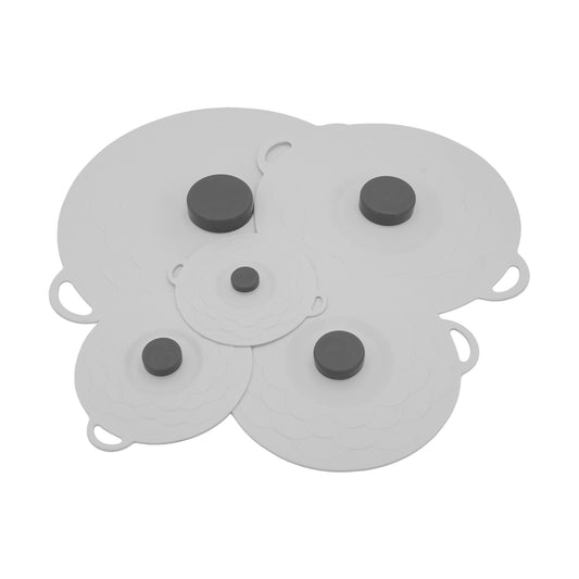 Grey Two-Set Five-Piece Silicone Fresh-Keeping Lids - Heat-Resistant, Anti-Spill, and Dust-Proof V888-ELOSUNG28464