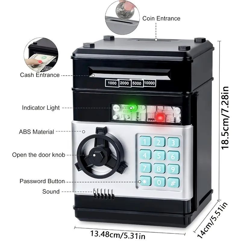 Blue Children's Mini Safe Piggy Bank with Fingerprint and Password Lock V888-ELOSUNG28469