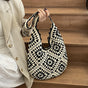 Black-white Flower-Patterned Cotton Crochet Tote Bag - Beach and Commute Essential V888-ELOSUNG28483