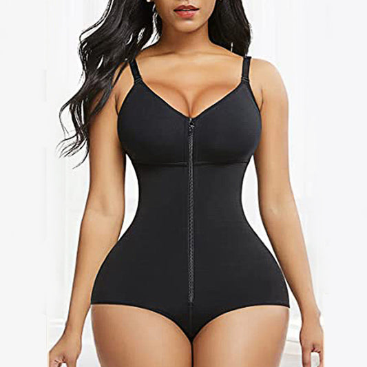 S Black Women's Seamless Body-Shaping Onesie with Zipper - Abdomen Slimming and Hip Lifting V888-ELOSUNG28502