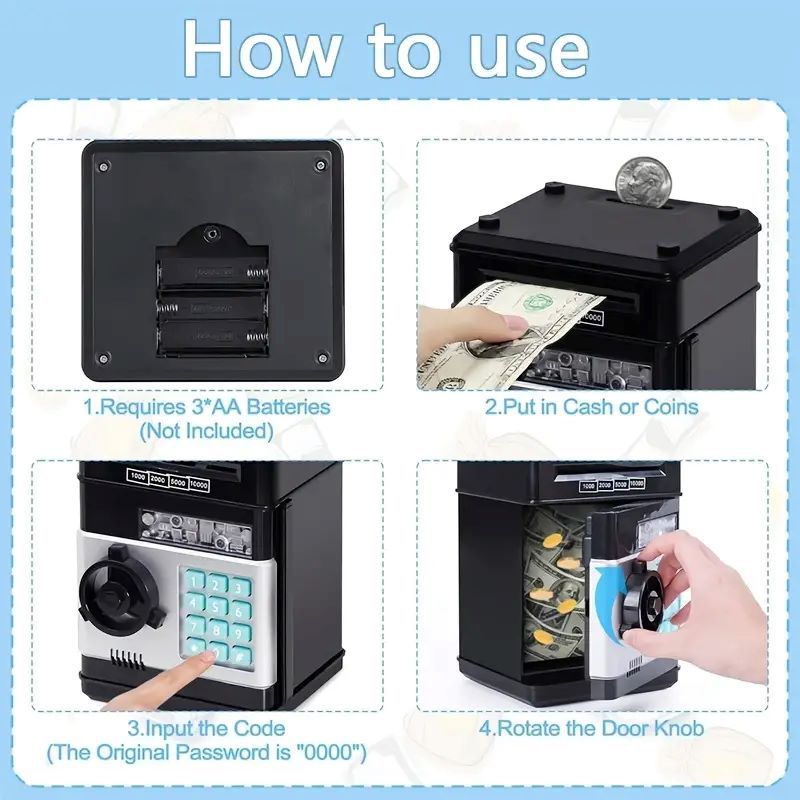 Gold Children's Mini Safe Piggy Bank with Fingerprint and Password Lock V888-ELOSUNG28506