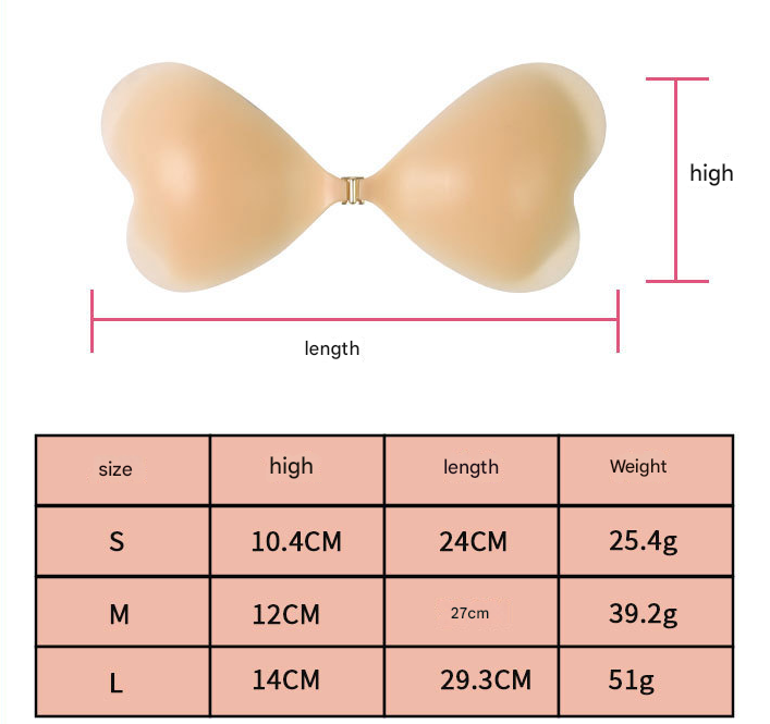 Size S [A cup] Two Pairs Pink Skin Colour Heart-Shaped Silicone Breast Sticker - Thin Invisible Push-Up for V888-ELOSUNG28508