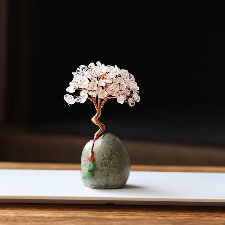 White Crystal Natural Crystal Wealth Tree - 12cm Feng Shui Decor, Elegant Office Desk Ornament V888-ELOSUNG28515