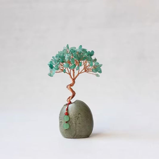 Tungling Jade Natural Crystal Wealth Tree - 12cm Feng Shui Decor, Elegant Office Desk Ornament V888-ELOSUNG28518