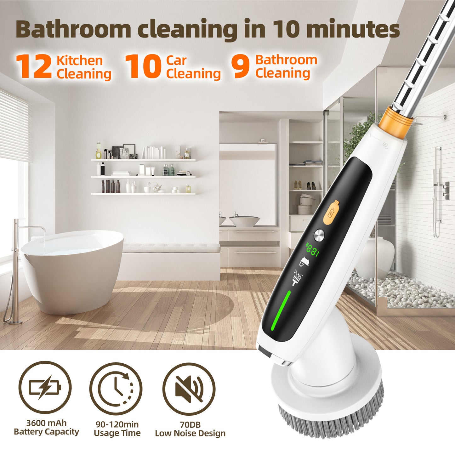 Black Powerful Torque Silent Extendable Smart-Sensing Electric Cleaning Brush V888-ELOSUNG28527