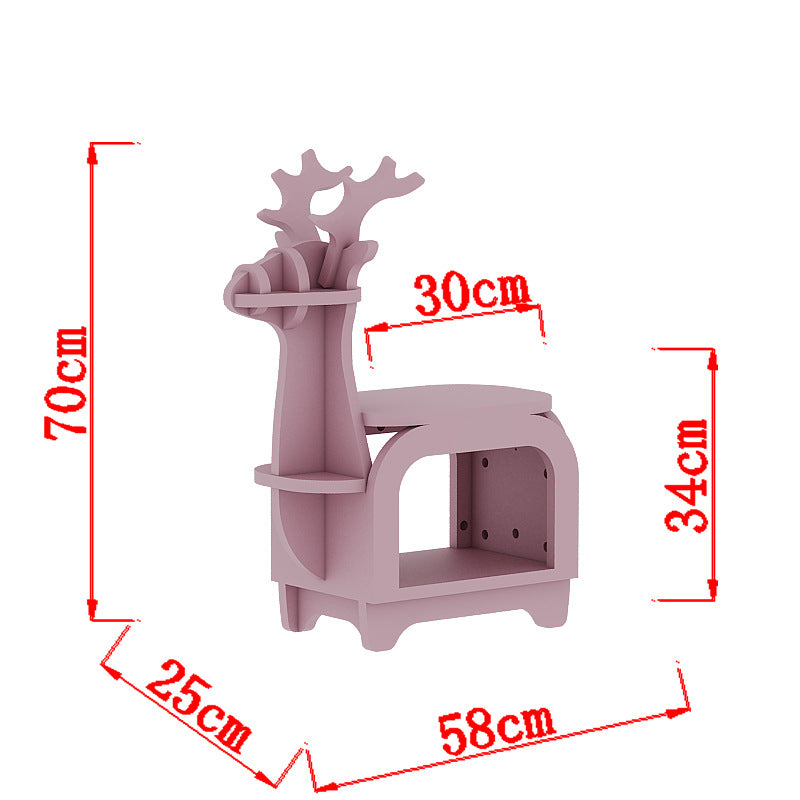 Pink Small Creative Reindeer-Shaped Solid Wood Bookshelf for Kids V888-ELOSUNG28532
