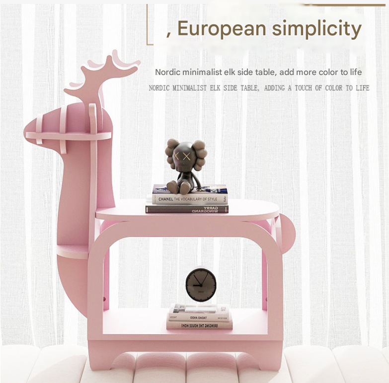 White Small Creative Reindeer-Shaped Solid Wood Bookshelf for Kids V888-ELOSUNG28533