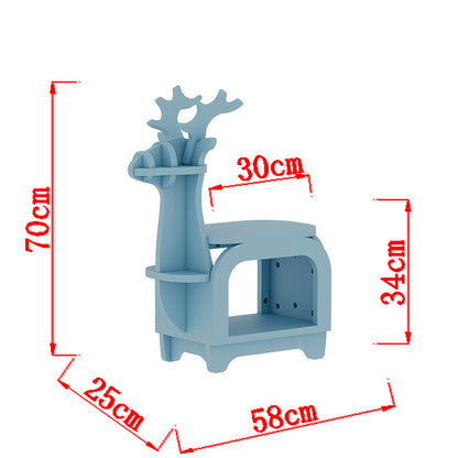 Blue Small Creative Reindeer-Shaped Solid Wood Bookshelf for Kids V888-ELOSUNG28535