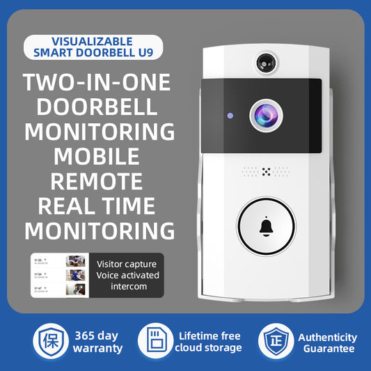 Transparent Rain Cover + Doorbell Combination HD Wireless Video Doorbell with Long-Lasting Battery V888-ELOSUNG28551