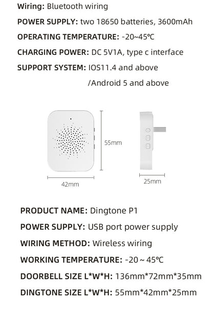 Transparent Rain Cover + Doorbell Combination HD Wireless Video Doorbell with Long-Lasting Battery V888-ELOSUNG28551