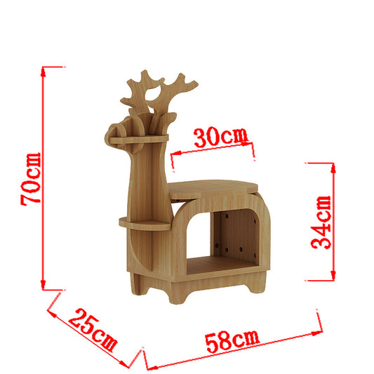 Yellow Oak Grain Trumpet Creative Reindeer-Shaped Solid Wood Bookshelf for Kids V888-ELOSUNG28554