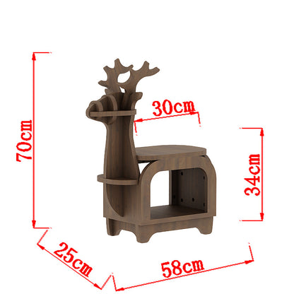 Sub Black Walnut Trumpet Creative Reindeer-Shaped Solid Wood Bookshelf for Kids V888-ELOSUNG28555