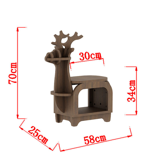 Sub Black Walnut Trumpet Creative Reindeer-Shaped Solid Wood Bookshelf for Kids V888-ELOSUNG28555