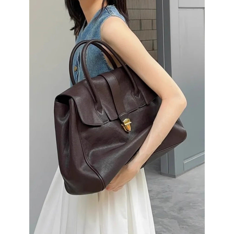 Coffee Brown Spacious Women's PU Leather Tote Bag with Laptop Compartment V888-ELOSUNG28569