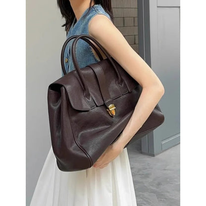 Coffee Brown Spacious Women's PU Leather Tote Bag with Laptop Compartment V888-ELOSUNG28569