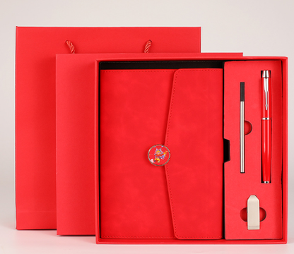 Red Premium A5 Three-Fold Notebook Gift Set with 16GB USB and Pen V888-ELOSUNG28572