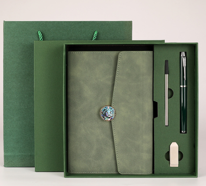 Green Premium A5 Three-Fold Notebook Gift Set with 16GB USB and Pen V888-ELOSUNG28574