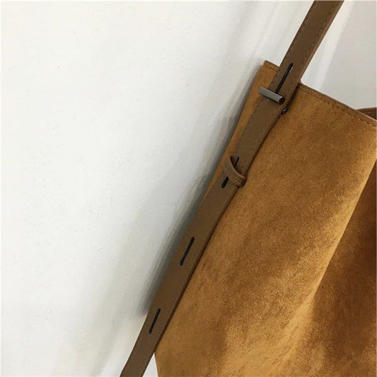 Light Brown Vintage Leopard Suede Bucket Bag for Women with Crossbody Strap V888-ELOSUNG28577