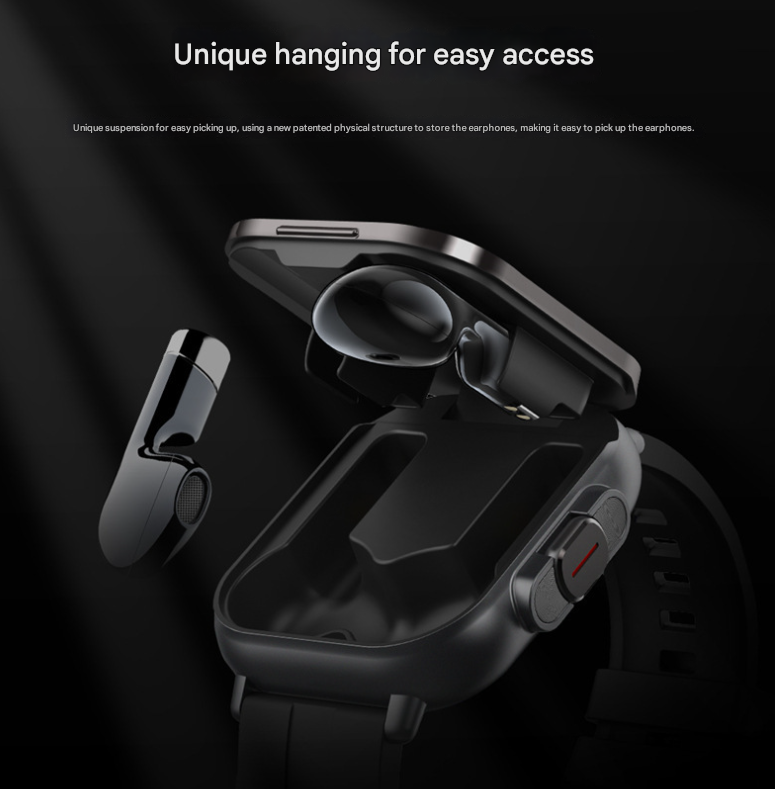 Black 2-in-1 Bluetooth Smartwatch with Integrated Earbuds for Sports V888-ELOSUNG28581