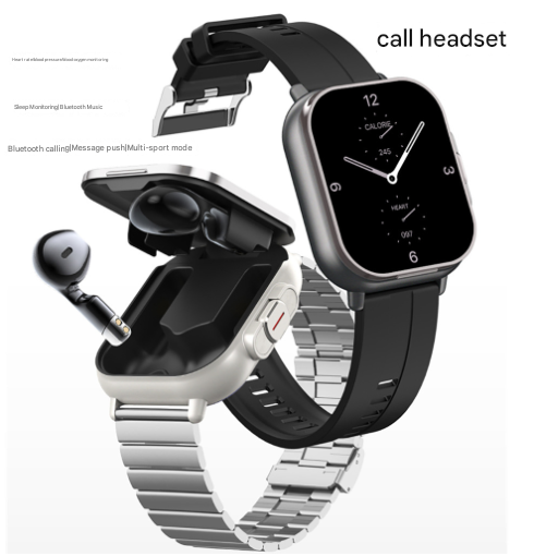 Black Steel 2-in-1 Bluetooth Smartwatch with Integrated Earbuds for Sports V888-ELOSUNG28584