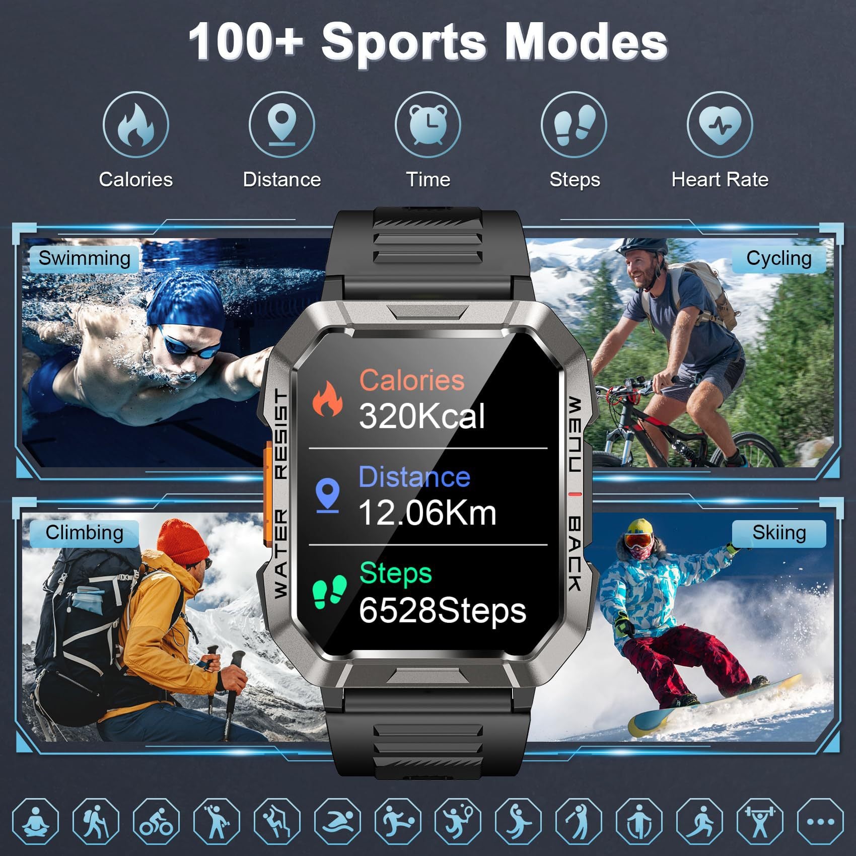 Men's Outdoor Smartwatch with Bluetooth Calling and Flashlight V888-ELOSUNG28587
